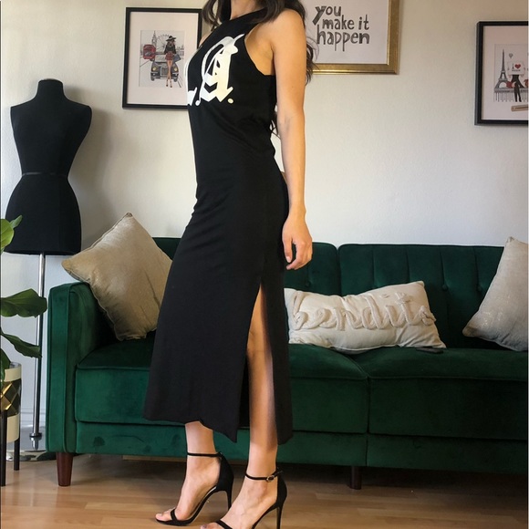 Black LA Maxi Dress Enlarged Armholes Side Slits - Picture 2 of 7